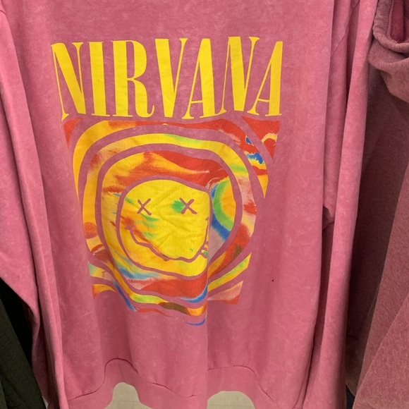 Urban Outfitters Nirvana Smiley Face Overdyed Sweatshirt Heliconia  XL oversized - Picture 10 of 15